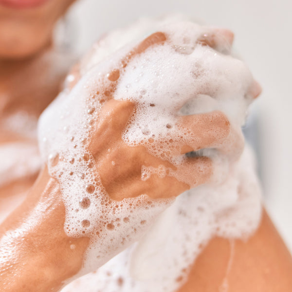 Activate with water and scrub-a-dub. Rinse well. 