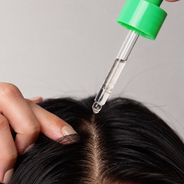 Section damp (or dry) hair and dispense ~1 dropper of serum onto the scalp.